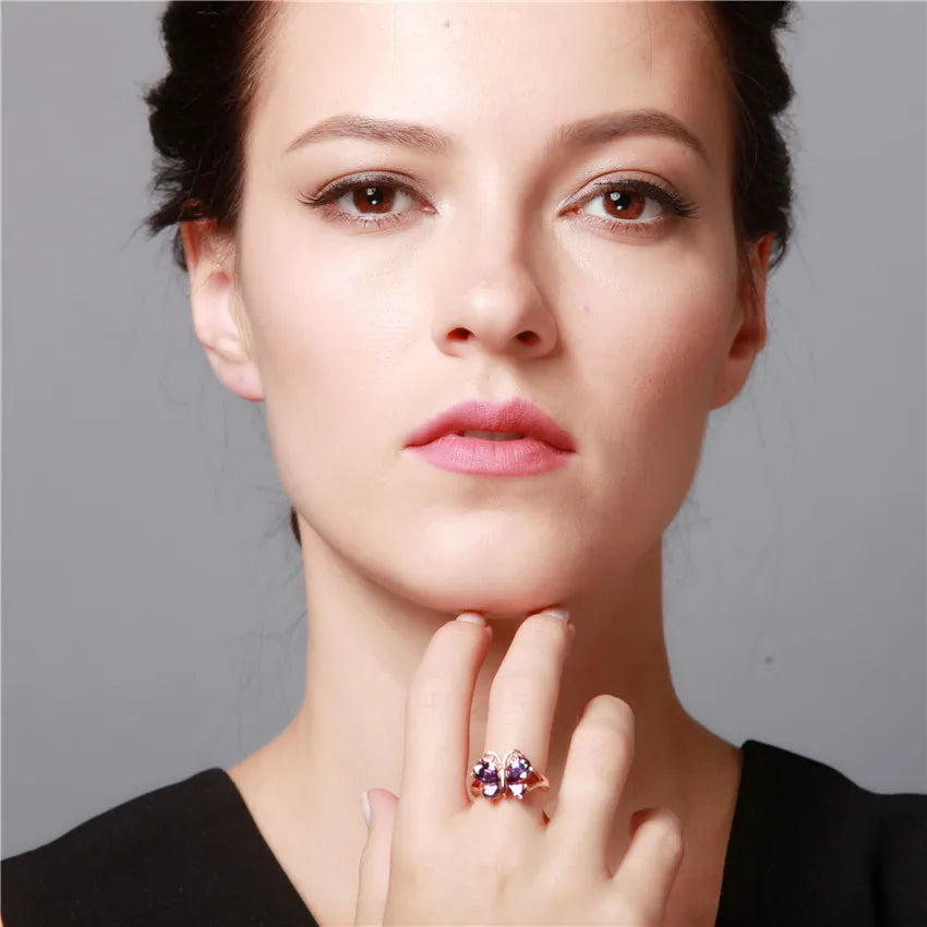 Beautiful Butterfly Rings For Women Ring with Stone Rose Gold Color - Genesis Global Boutique