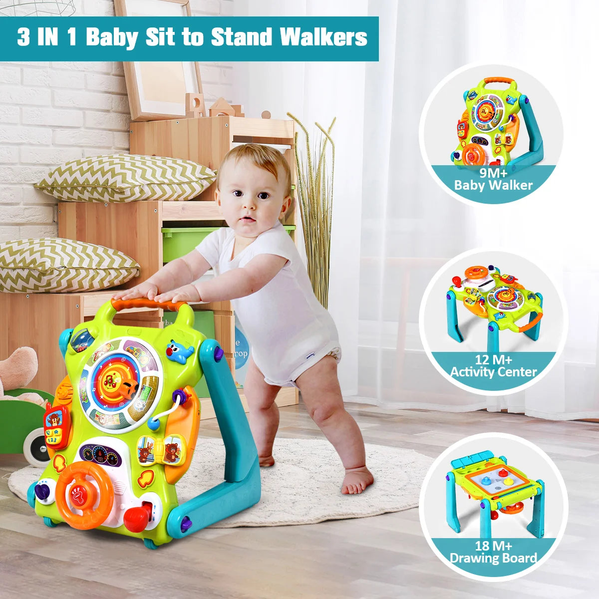 3 in1 Sit to Stand Learning Walker Kids Activity Center - Genesis Global Boutique