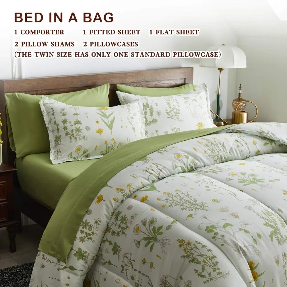 7 Piece Botanical Bed in a Bag Queen Microfiber Comforter Set - Genesis Global Boutique