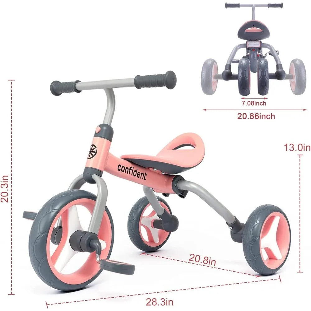 4 in 1 Tricycle for Toddlers Age 2-5, Folding Kids Trike Tricycles Toddler Bike with Adjustable Seat and Removable Pedal - Genesis Global Boutique