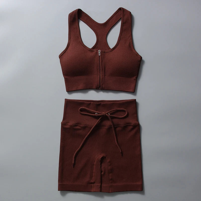 Yoga Set Zipper Tank Top and Shorts , Gym Workout Clothes - Genesis Global Boutique