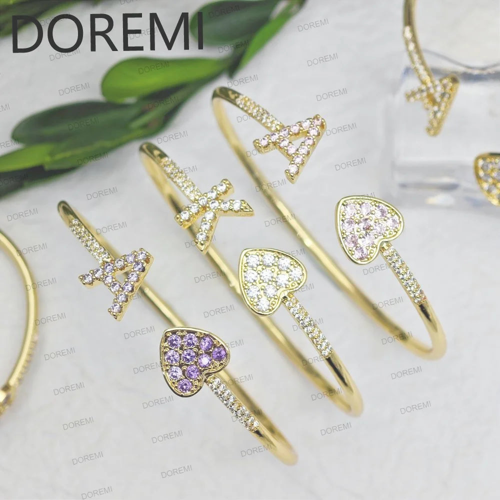 DOREMI Initial Letter Bangle Bracelet Rail Birth Stone - Genesis Global Boutique