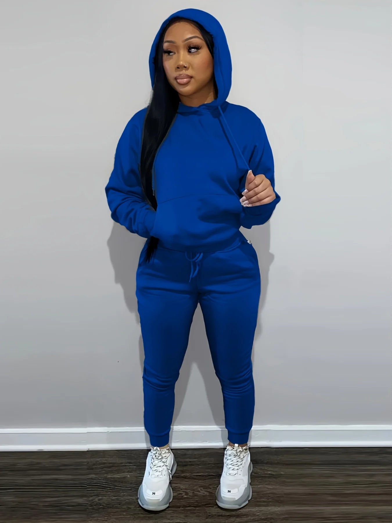 Drawstring Pantsuits Two-piece Set, Pocket Hoodies Tops & Loose Long Sweatpants - Genesis Global Boutique