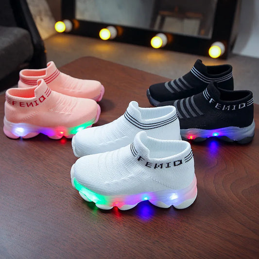 Kids Sneakers Letter Mesh Led Luminous Socks Sport Run Sneakers - Genesis Global Boutique