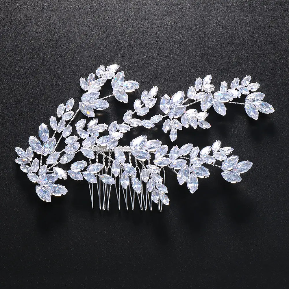 Stonefans Luxury Zircon Bridal Leaf Hair Comb Headband for Women