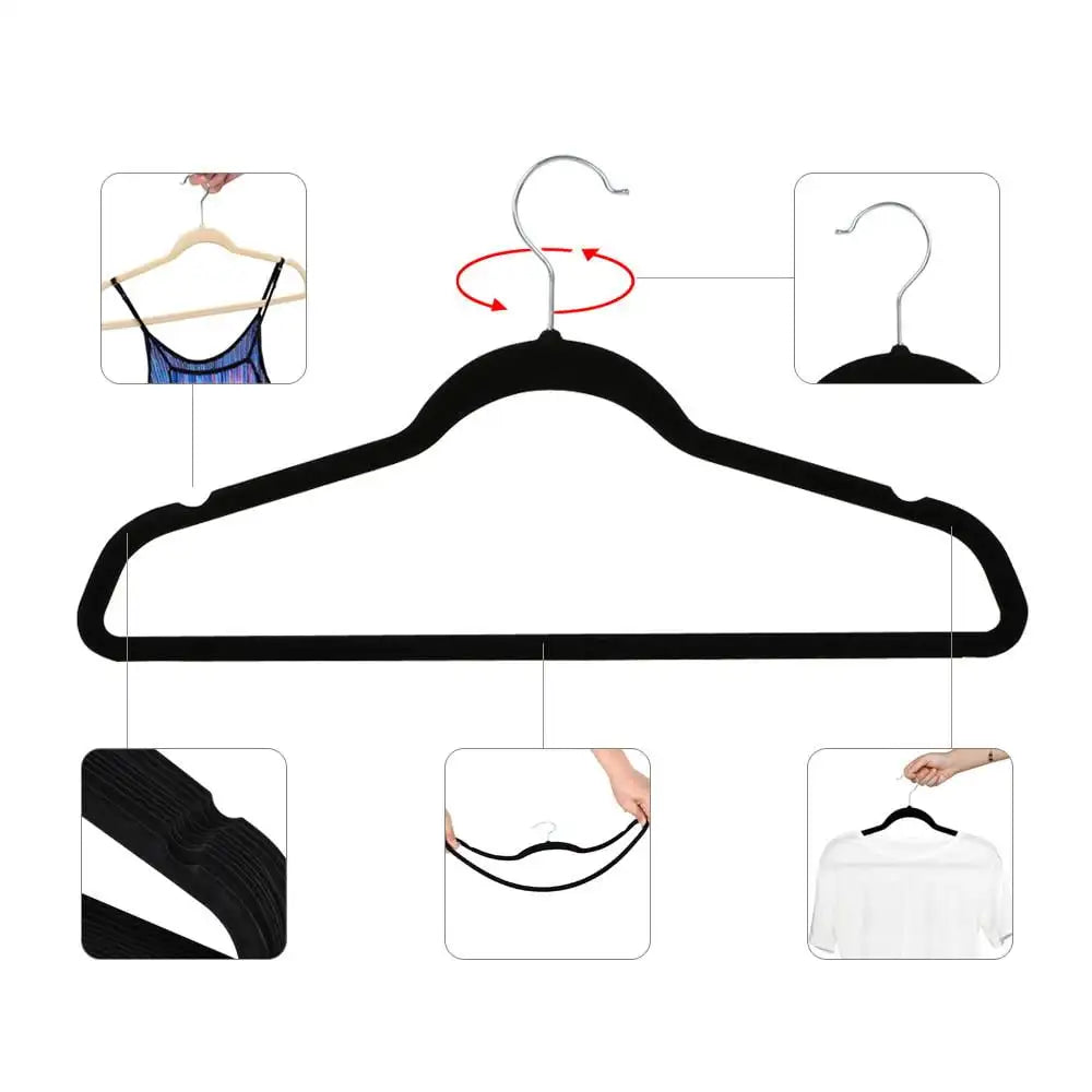 Easyfashion Non Slip Velvet Clothing Hangers, 100 Pack, Black - Genesis Global Boutique