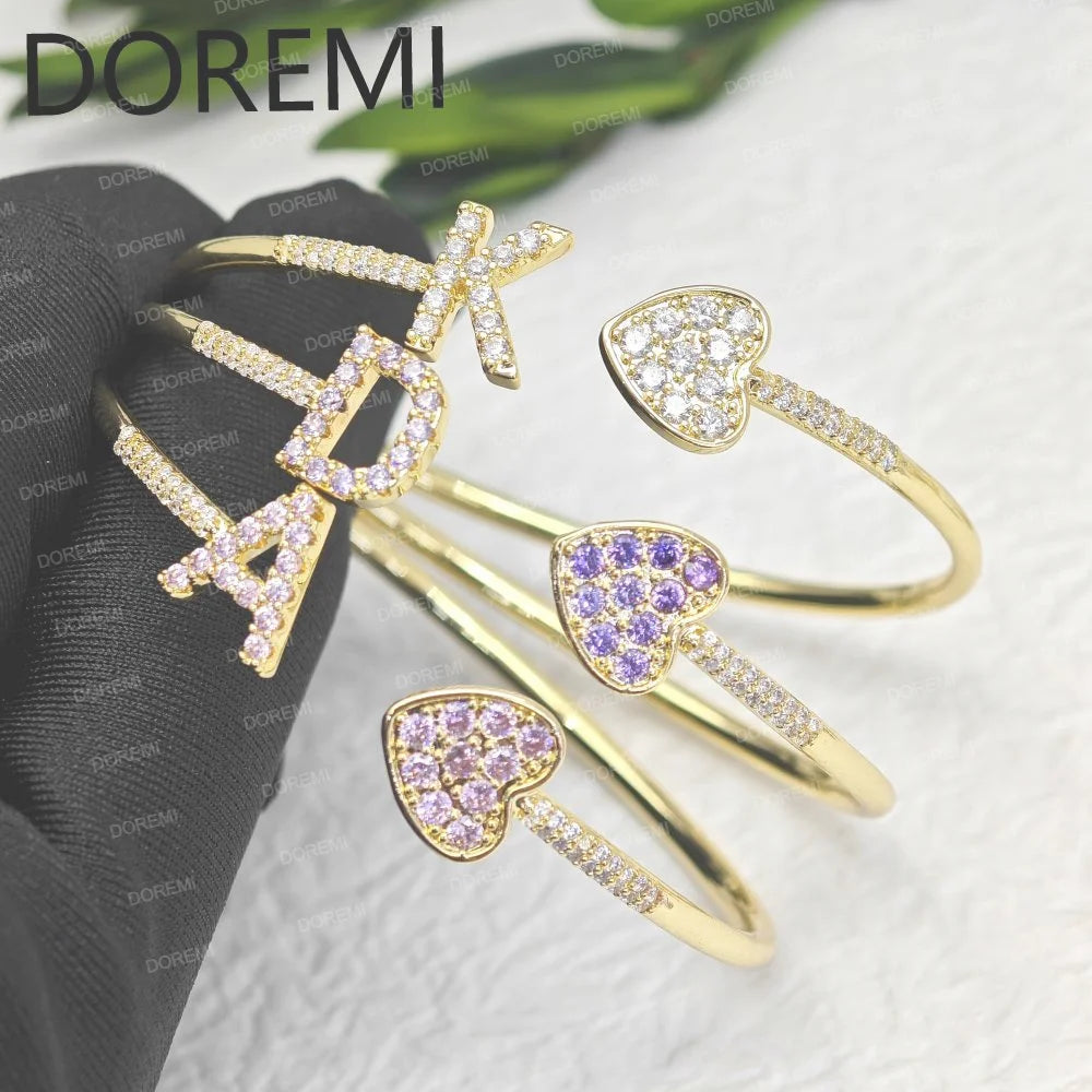 DOREMI Initial Letter Bangle Bracelet Rail Birth Stone - Genesis Global Boutique