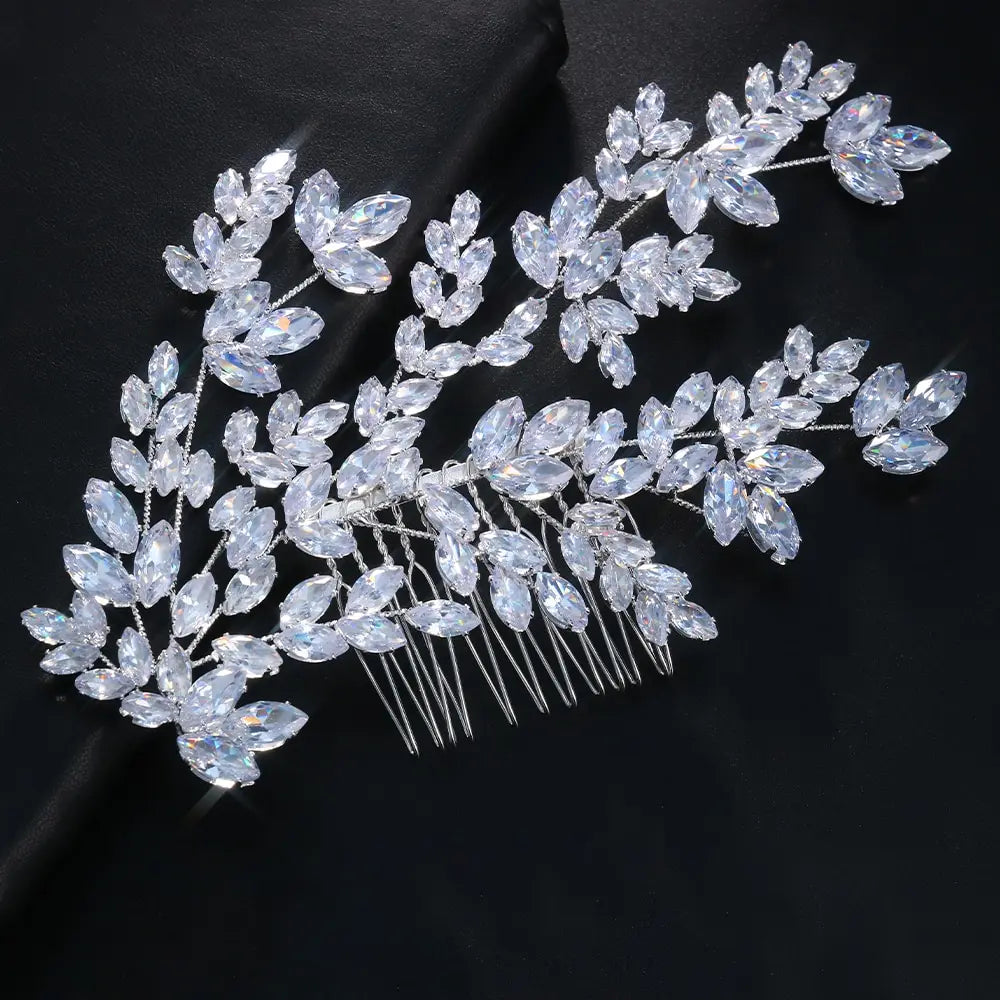 Stonefans Luxury Zircon Bridal Leaf Hair Comb Headband for Women