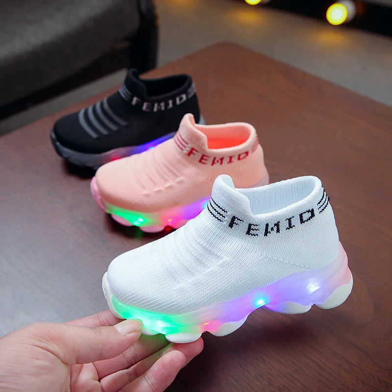 Kids Sneakers Letter Mesh Led Luminous Socks Sport Run Sneakers - Genesis Global Boutique