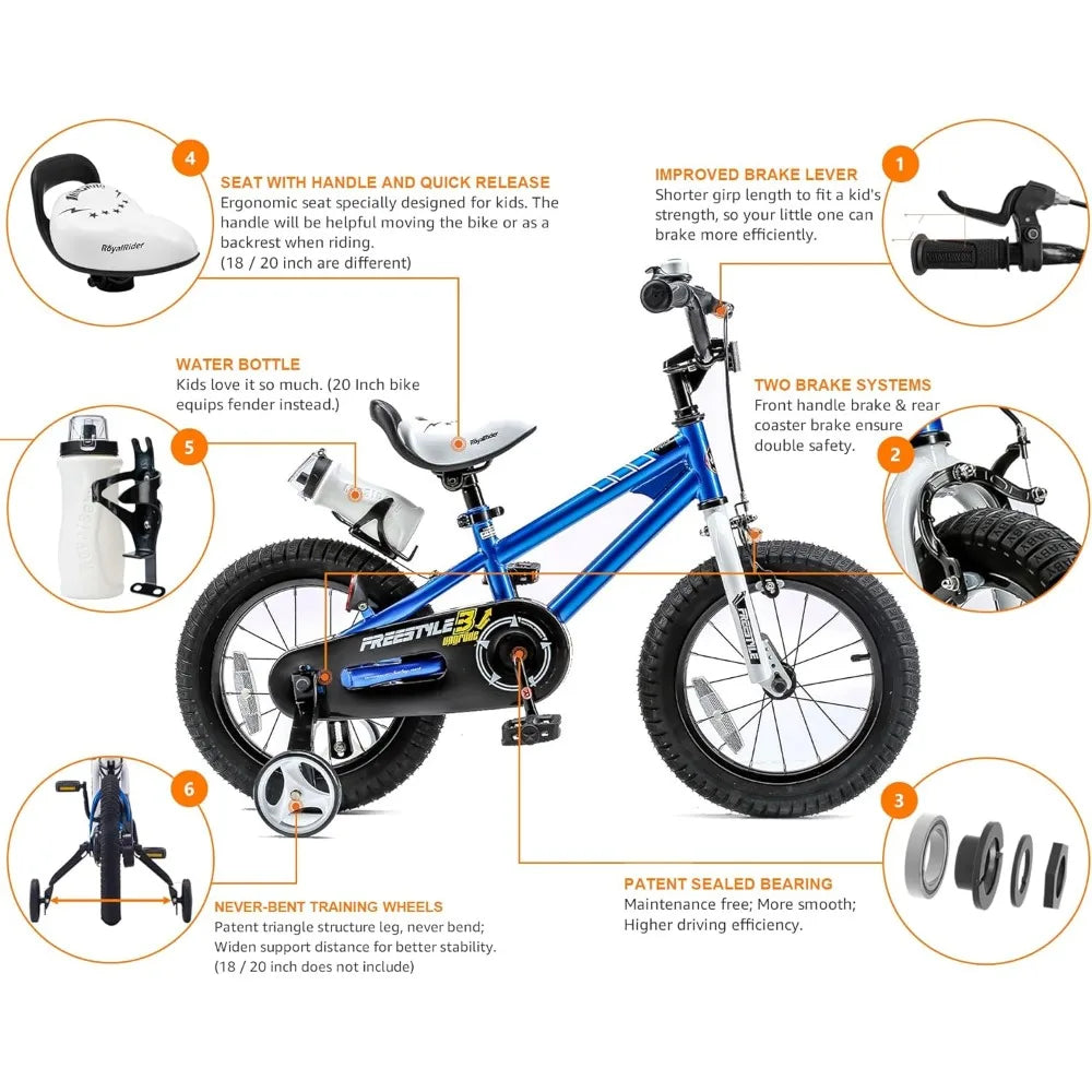 Freestyle Kids Bike 2 Hand Brakes 12 14 16 18 20 Inch Children's Bicycle for Boys Girls Age 3-12 Years - Genesis Global Boutique