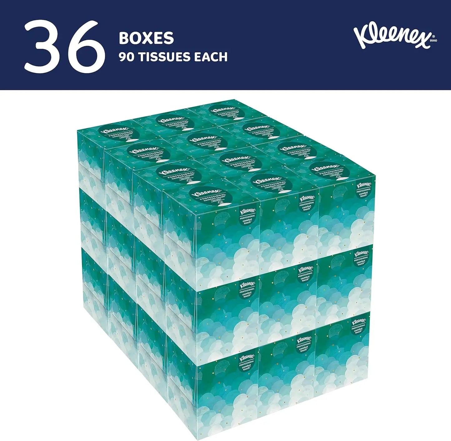 Kleenex® Professional Facial Tissue Cube for Business (21270), Upright Face Tissue Box, 90 Tissues/Box, 36 Boxes/Case, 3,240 Tis - Genesis Global Boutique