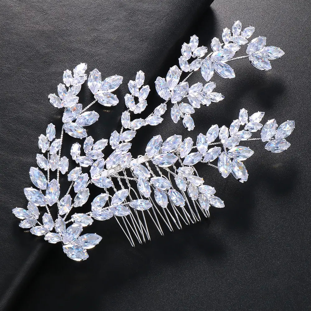 Stonefans Luxury Zircon Bridal Leaf Hair Comb Headband for Women