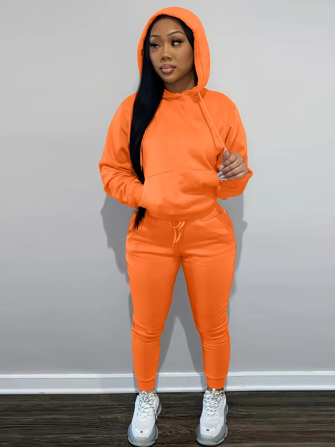 Drawstring Pantsuits Two-piece Set, Pocket Hoodies Tops & Loose Long Sweatpants - Genesis Global Boutique