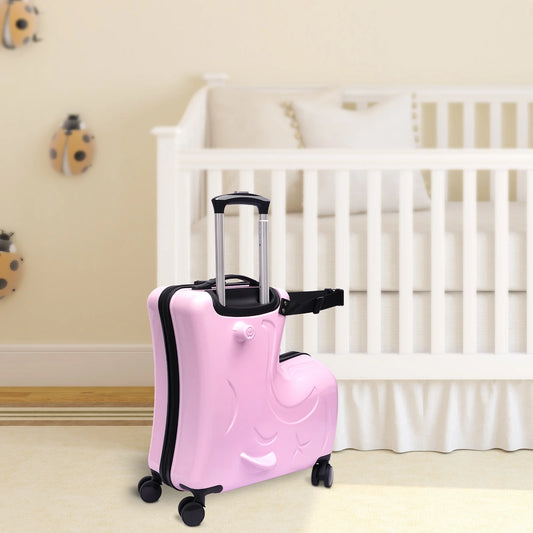 20" Pink / Blue Spinner Luggage Kids Ride-On Roll Suitcase - Genesis Global Boutique