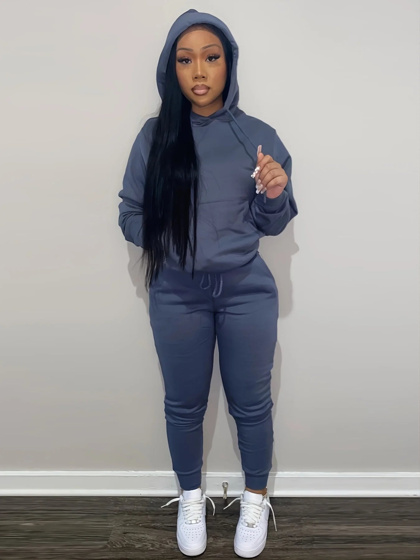 Drawstring Pantsuits Two-piece Set, Pocket Hoodies Tops & Loose Long Sweatpants - Genesis Global Boutique