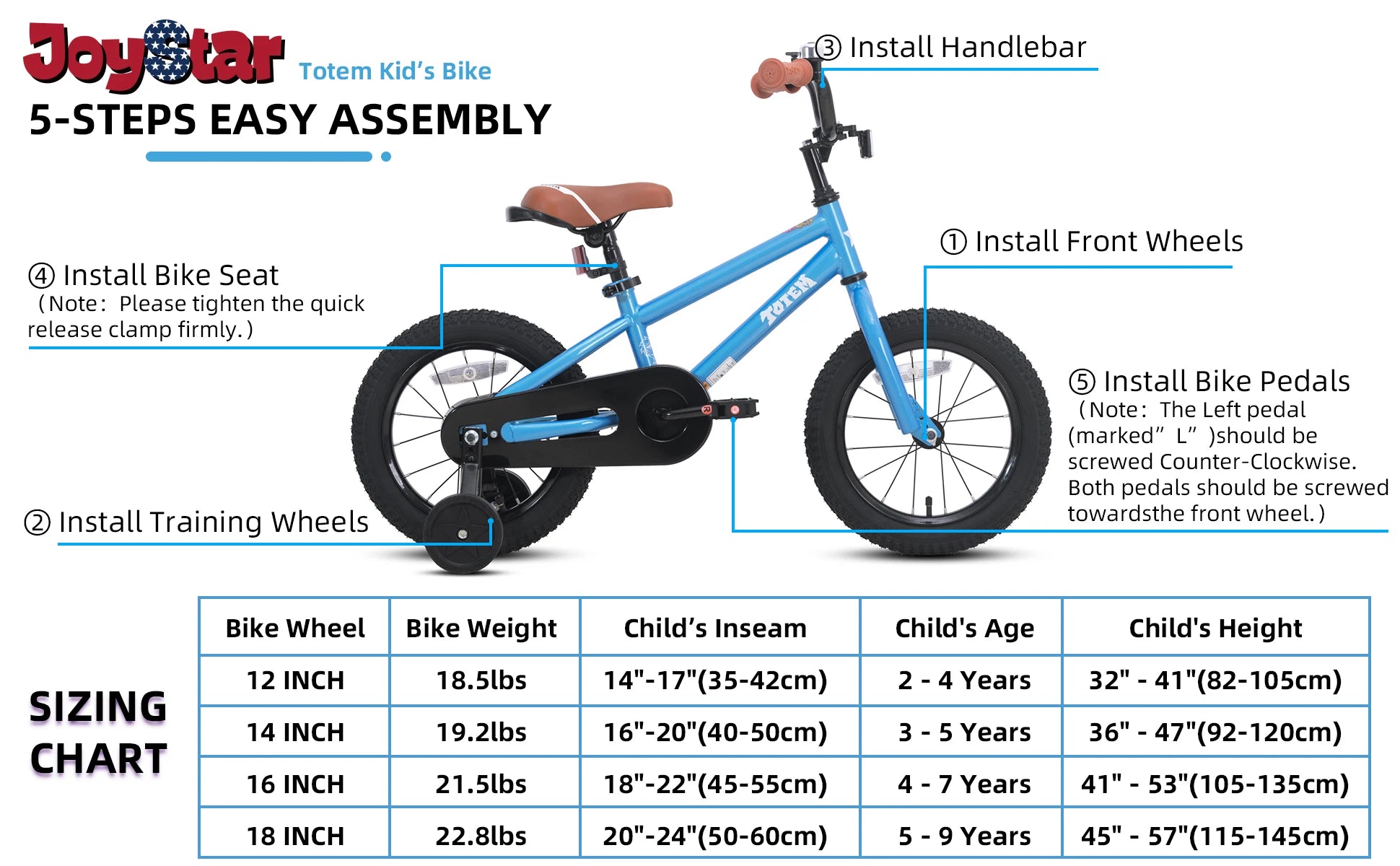 US warehouse JOYSTAR Kids Bike for Boys Girls Ages 2-9 Years Old, 12 14 16 18 Inch BMX Style Kid's Bicycles with Training Wheels - Genesis Global Boutique