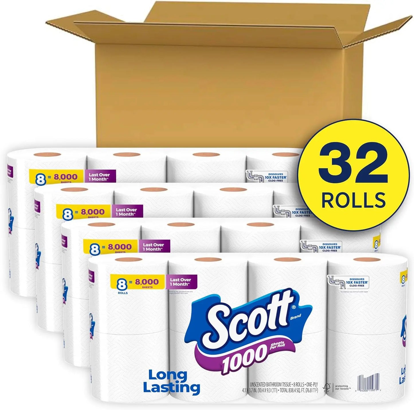 Scott 1000 Toilet Paper, 32 Rolls, Septic-Safe, 1-Ply Toilet Tissue - Genesis Global Boutique