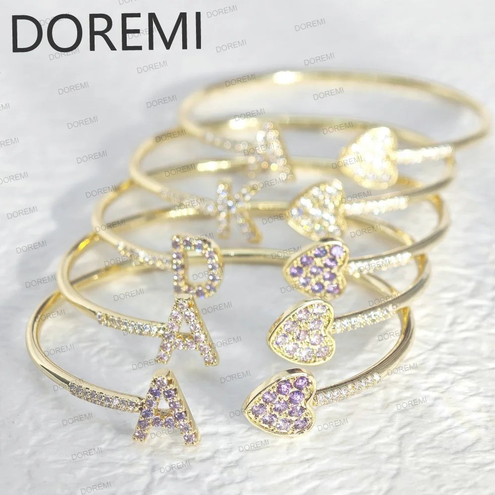 DOREMI Initial Letter Bangle Bracelet Rail Birth Stone - Genesis Global Boutique