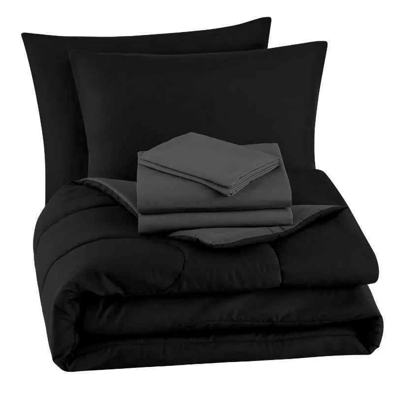 Mainstays Black Reversible 5-Piece Bed in a Bag Comforter Set with Sheets - Genesis Global Boutique